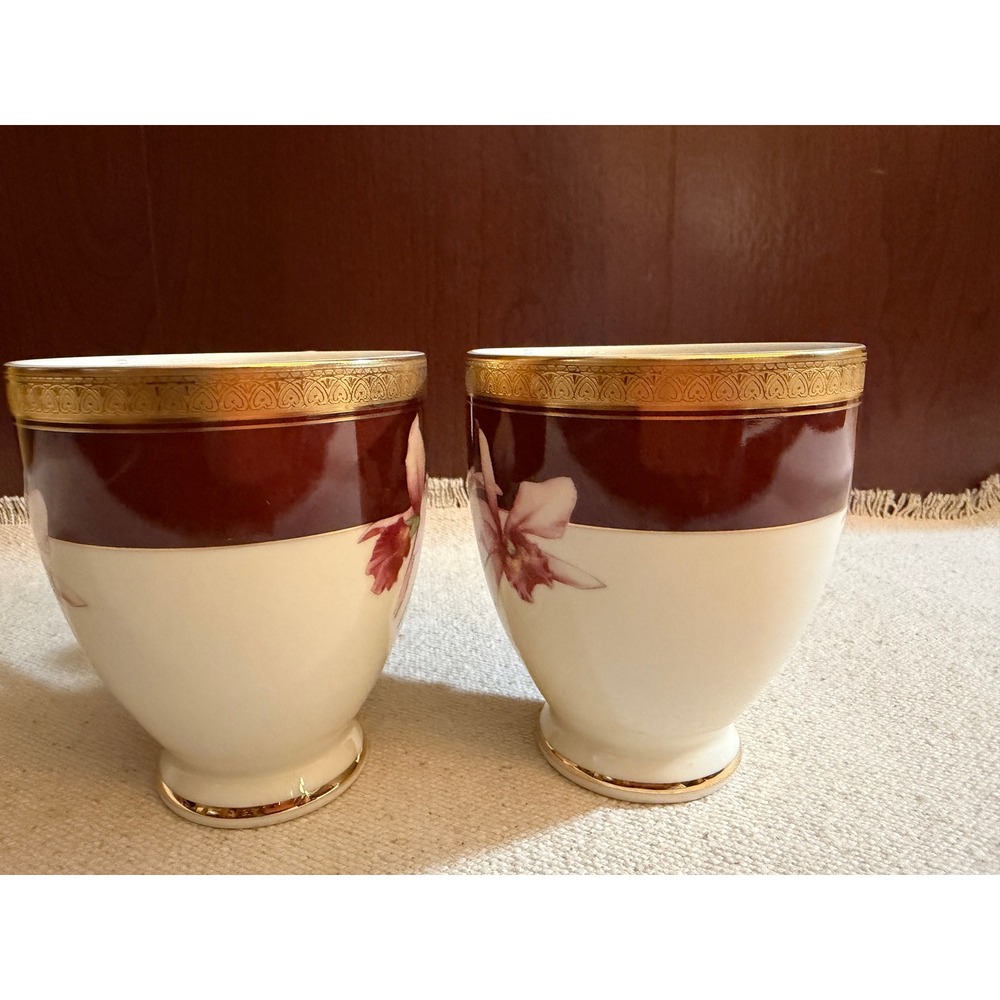 Mikasa Orchid Royal Fine China Tea Cup Set of 2 Burgundy Gold Floral - Picture 5 of 8
